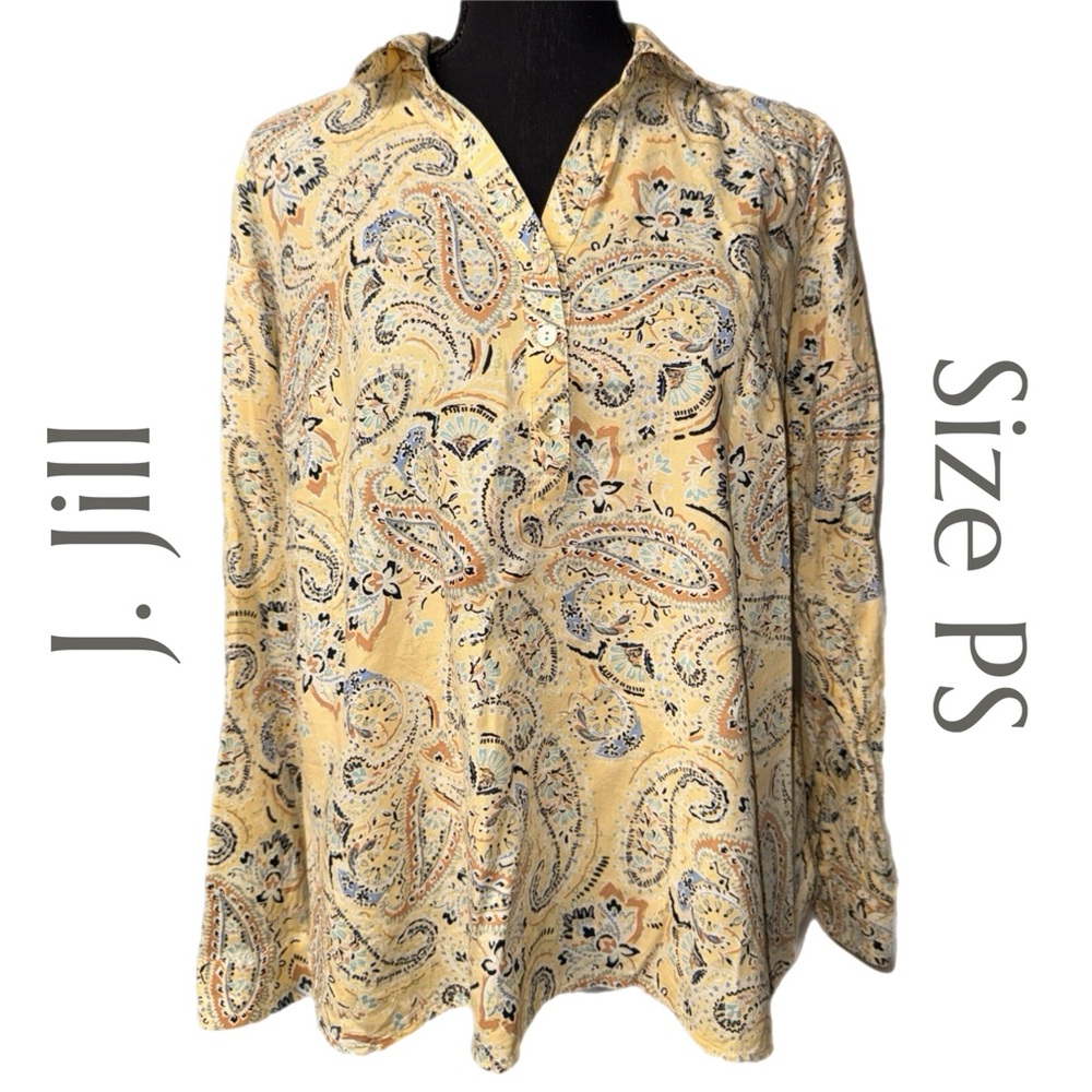 J. Jill - Paisley Boho Half Button-Up Shirt - Cotton Blend - Size Small Petite